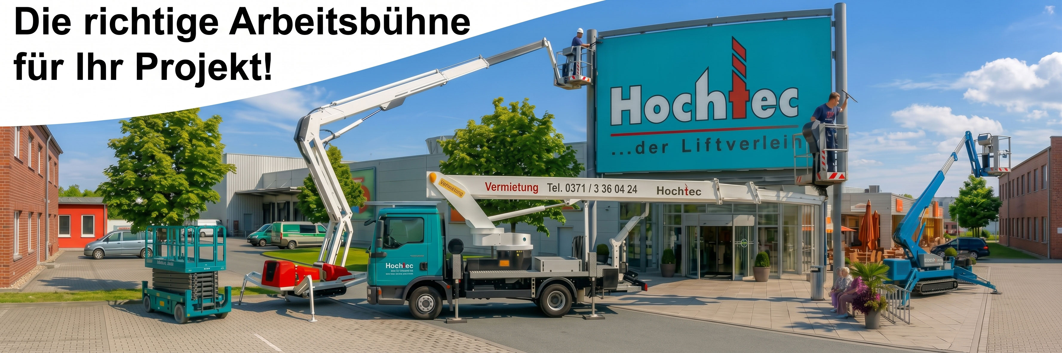 Firmengelände von Hochtec in Chemnitz mit LKW-, Anhänger- und Scheren-Arbeitsbühnen Firmengelände von Hochtec in Chemnitz mit LKW-, Anhänger- und Scheren-Arbeitsbühnen